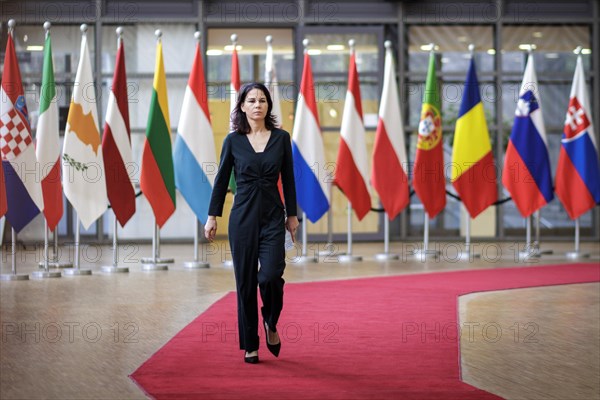 Annalena Baerbock, Federal Foreign Minister, travelling to the RfAB in Brussels. Pictured here during a doorstep in front of the start of a working session of EU foreign ministers Brussels, 19 February 2024. Photographed on behalf of the Federal Foreign Office