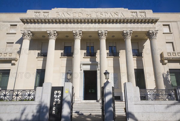 Art Deco style architecture Banco de Espana completed 1936 in Malaga, Spain architect Jose Yarnoz