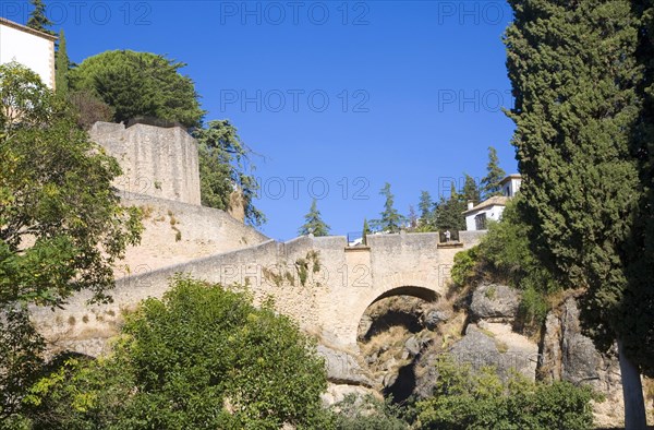 Puente Viejo pedestrian bridge built 1616, Ronda, Spain, Europe