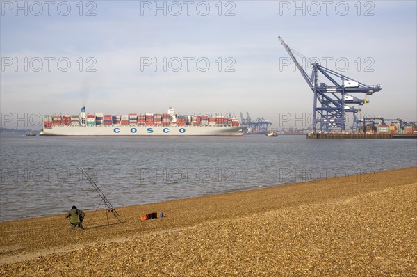 Cosco Harmony container ship at the Port of Felixstowe, Suffolk, England, United Kingdom, Europe