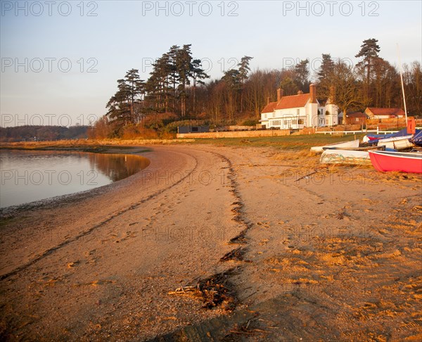 The Ramsholt Arms public house in late afternoon winter sunshine by the River Deben, Suffolk, England, United Kingdom, Europe