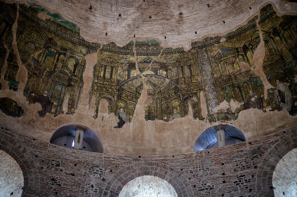 Interior view of the Rotonda, Rotunda of Galerius, Roman round temple, dome with wall mosaic, mosaic of the Saints Cosmas and Damian, Thessaloniki, Macedonia, Greece, Europe