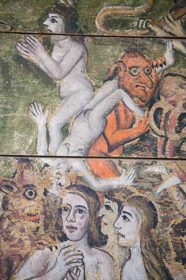 Early sixteenth century religious painting depicting the Day of Judgement called the Wenhaston Doom, Suffolk, England, United Kingdom, Europe