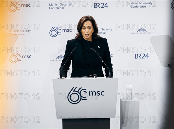 Kamala Harris, US Vice President, recorded during a speech at the Munich Security Conference (MSC) in Berlin, 16 February 2024