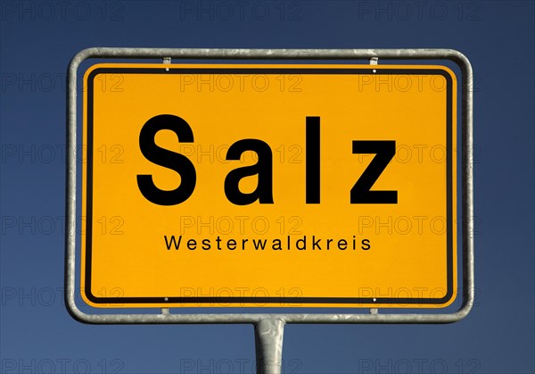 Salz town sign, municipality in the Westerwald district, Rhineland-Palatinate, Germany, Europe