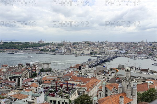 Galata Bridge, Golden Horn, View from the Galata Tower, Istanbul, European part, Turkey, Asia