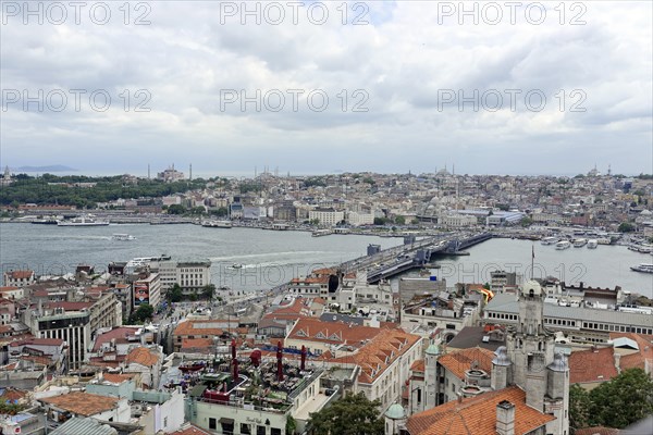 Galata Bridge, Golden Horn, View from the Galata Tower, Istanbul, European part, Turkey, Asia