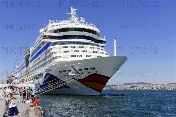 Cruise ship AIDAstella, year of construction 2013, 253, 3m long, 2700 passengers, at the quay of Karakoey, Istanbul Modern, Beyoglu, Istanbul, Turkey, Asia