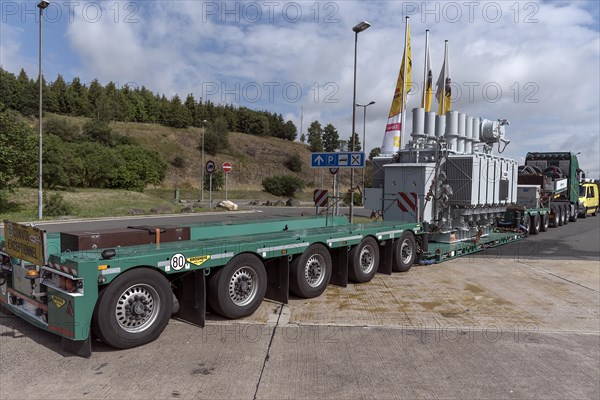 Overlong heavy goods vehicle in a motorway car park, A9, Tueringen, Germany, Europe