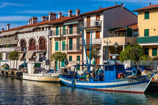 Fishing boats in the harbour, island of the lagoon town of Grado, north coast of the Adriatic Sea, Friuli, Italy, Grado, Friuli, Italy, Europe