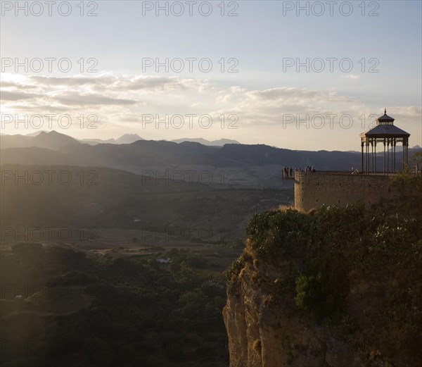 View over countryside and mountains at dusk from Ronda, Spain, Europe