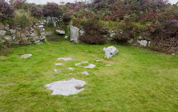 Chysauster Ancient Village is a late Iron Age and Romano-British village of courtyard houses in Cornwall, England, United Kingdom, Europe