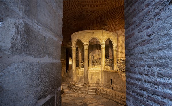 Interior view of the crypt, remains of the Roman baths, Hagios Demetrios church, also known as Agios Dimtrios or Demetrios basilica, Thessaloniki, Macedonia, Greece, Europe