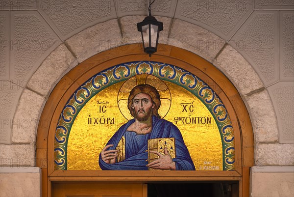 Close-up, wall mosaic, Katholikon, Monastery of St Theodora, Thessaloniki, Macedonia, Greece, Europe