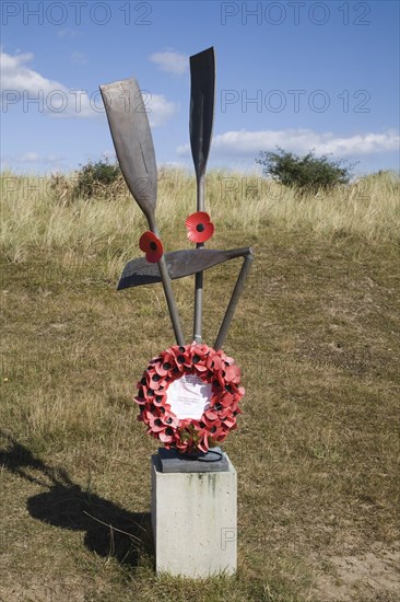 Memorial to Dutch canoeists who attempted to escape wartime Holland in 1941, Sizewell beach, Suffolk, England, United Kingdom, Europe