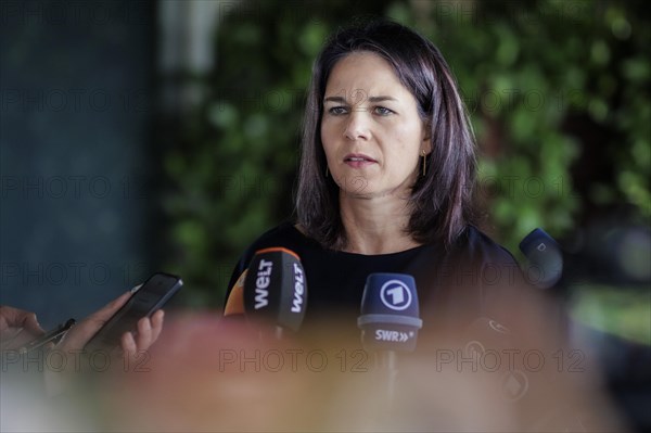 Annalena Baerbock (Alliance 90/The Greens), Federal Foreign Minister, photographed during a doorstep at the G20 Foreign Ministers' Meeting in Rio de Janeiro, 22 February 2024. Photographed on behalf of the Federal Foreign Office