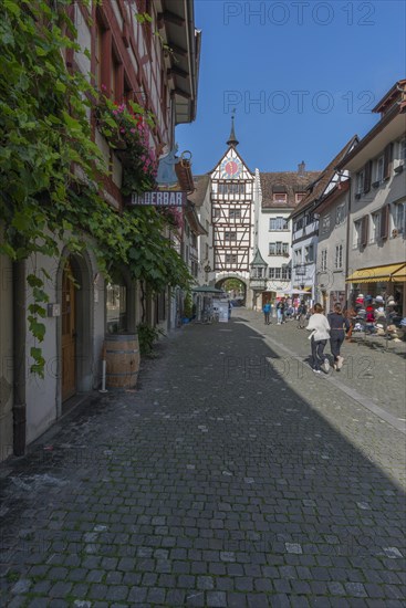 Stein am Rhein, historic old town, lower town with town gate, half-timbered houses, tourists, Canton Schaffhausen, Switzerland, Europe