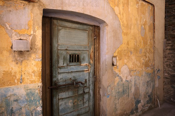 Door, gate, administrative building, former prison, weathered, Acropolis, Heptapyrgion, fortress, citadel, Thessaloniki, Macedonia, Greece, Europe