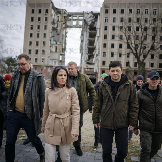 Annalena Baerbock (Alliance 90/The Greens), Federal Foreign Minister, visits the former seat of the regional administration of Mykolaiv oblast with the governor of Mykolaiv oblast, Vitaliy Kim. Mykolaiv, 25.02.2024. Photographed on behalf of the Federal Foreign Office