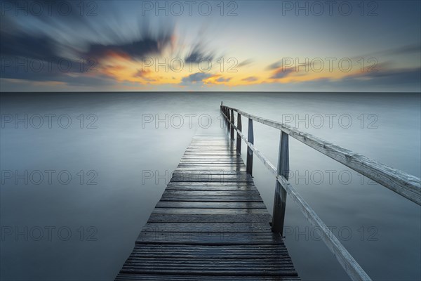 Long exposure of a jetty at the North Sea at high tide, landscape photography, landscape photography, Lower Saxony Wadden Sea, Cuxhaven, Lower Saxony, Germany, Europe