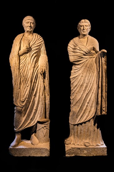 Funerary statues of a married couple, 1st century, National Archaeological Museum, Villa Cassis Faraone, UNESCO World Heritage Site, important city in the Roman Empire, Friuli, Italy, Aquileia, Friuli, Italy, Europe