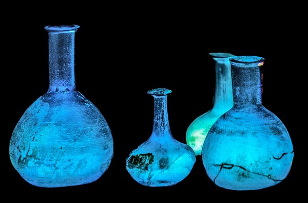 Blue Glass Vessels, National Archaeological Museum, Villa Cassis Faraone, UNESCO World Heritage Site, important city in the Roman Empire, Aquileia, Friuli, Italy, Aquileia, Friuli, Italy, Europe