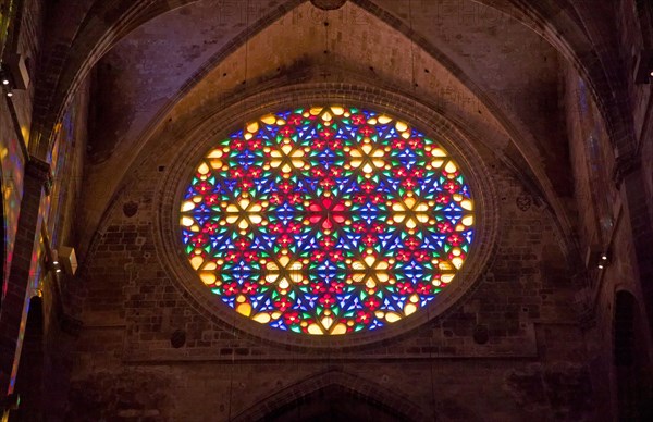 Church windows, Cathedral of Palma de Majorca, Spain, Europe