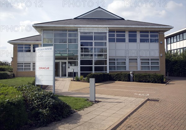 Oracle in Optima House modern high-tech businesses located in Cambridge Science park, Cambridge, England founded by Trinity College in 1970, is the oldest science park in the United Kingdom