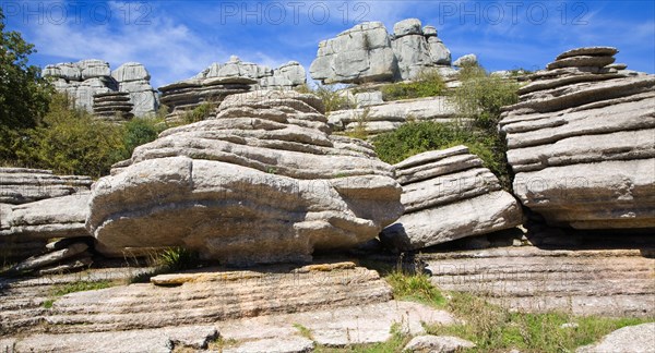 Dramatic limestone scenery of rocks shaped by erosion and weathering at El Torcal de Antequera national park, Andalusia, Spain, Europe