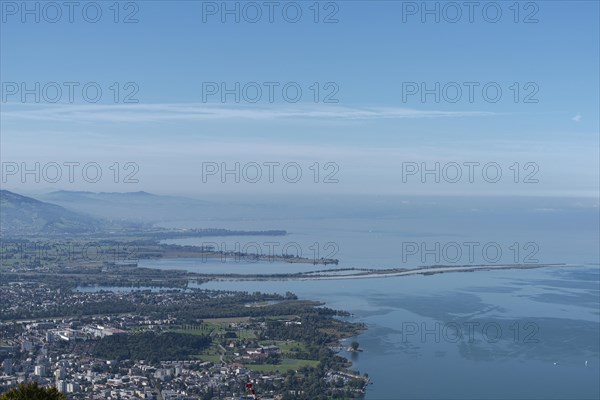 View from the Pfaender, 1064m, local mountain of Bregenz, Rhine estuary, Lake Constance, Vorarlberg, Alps, Austria, Europe