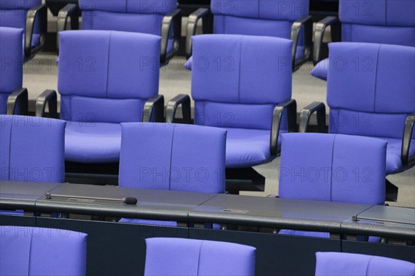 Empty chairs in the plenary of the German Bundestag, Berlin, 19.02.2024