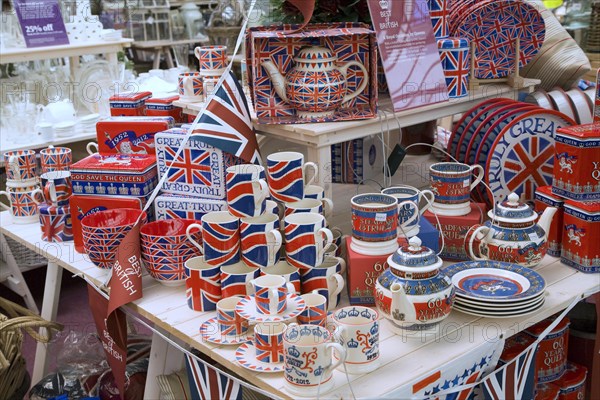 Royal Jubilee memorabilia products on display in shop, June 2012