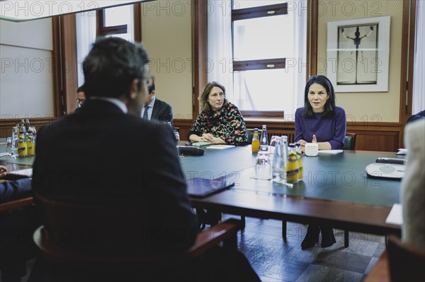 (R-L) Annalena Baerbock (Alliance 90/The Greens), Federal Foreign Minister, and Sheikh Abdullah bin Zayed Al Nahyan, Foreign Minister of the United Arab Emirates, photographed during a joint meeting in Berlin, 20 February 2024 / Photographed on behalf of the Federal Foreign Office