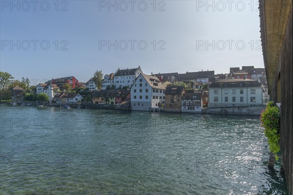 Border town of Dissenhofen on the Rhine, wooden bridge, townscape, district of Frauenfeld, canton of Thurgau, Switzerland, Europe