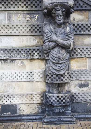 Stone carving details dating from 1603 on the town hall Gouda, Netherlands