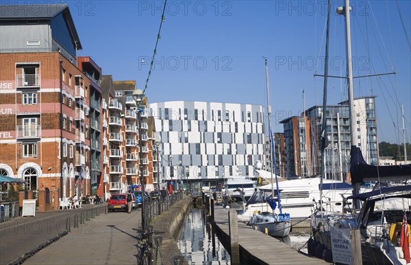 Modern university building at centre of waterfront urban redevelopment, Wet Dock, Ipswich, Suffolk, England, UK