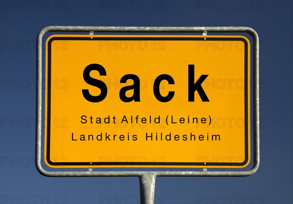 Place name sign Sack, district of the town of Alfeld an der Leine, district of Hildesheim, Lower Saxony, Germany, Europe