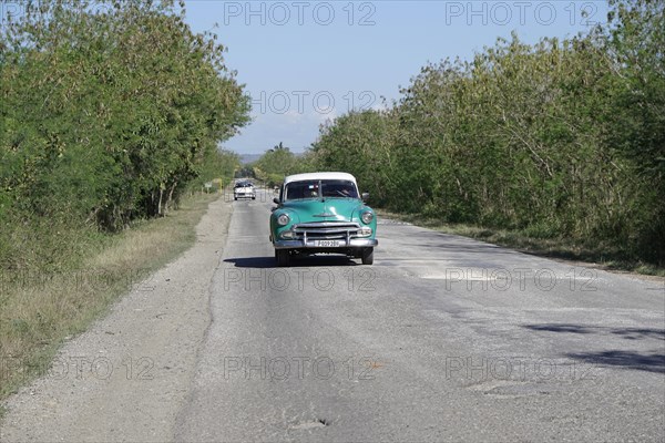 American vintage car from the 1950s, near Holguin, Cuba, Central America