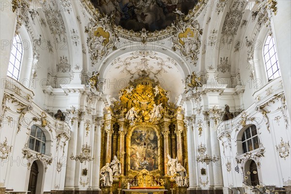 Baroque church, interior view, Marienmuenster, Diessen, Ammersee, Fuenfseenland, Pfaffenwinkel, Upper Bavaria, Bavaria, Germany, Europe