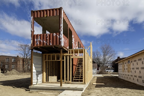 Detroit, Michigan, Homes are being built with used shipping containers in a low-income neighborhood