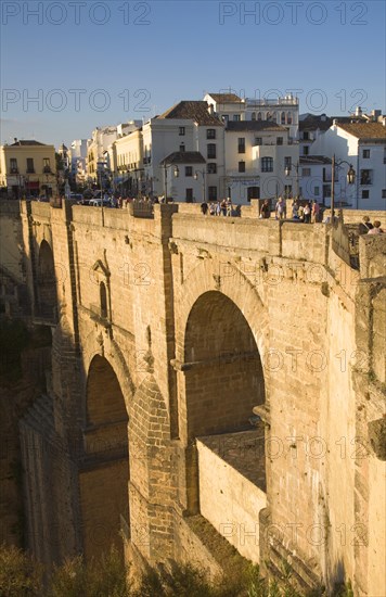 Historic New Bridge, Puente nuevo, spanning the El Tajo gorge over the Rio Guadalevin river, Ronda, Spain, Europe