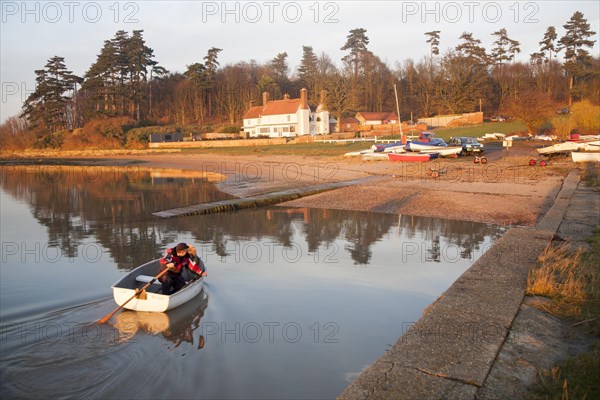The Ramsholt Arms public house in late afternoon winter sunshine by the River Deben, Suffolk, England, United Kingdom, Europe