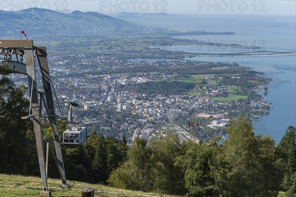 View from the Pfaender, 1064m, local mountain of Bregenz, cable car, mouth of the Rhine, Lake Constance, Vorarlberg, Alps, Austria, Europe