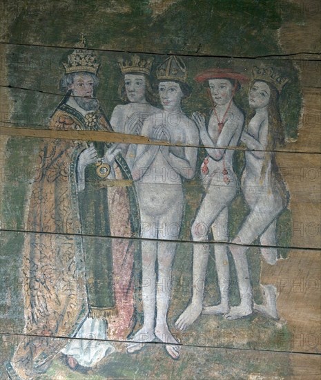 Early sixteenth century religious painting depicting the Day of Judgement called the Wenhaston Doom, Suffolk, England, United Kingdom, Europe