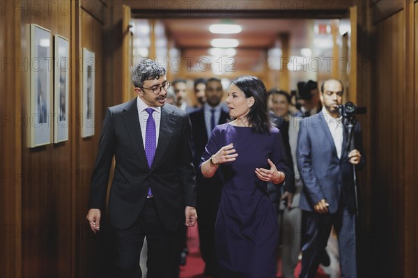 (R-L) Annalena Baerbock (Alliance 90/The Greens), Federal Foreign Minister, and Sheikh Abdullah bin Zayed Al Nahyan, Foreign Minister of the United Arab Emirates, photographed during a joint meeting in Berlin, 20 February 2024 / Photographed on behalf of the Federal Foreign Office