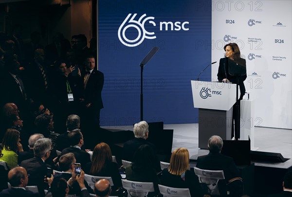 Kamala Harris, US Vice President, recorded during a speech at the Munich Security Conference (MSC) in Berlin, 16 February 2024