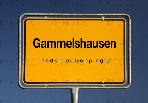Place name sign Gammelshausen, municipality in the district of Goeppingen, Baden-Wuerttemberg, Germany, Europe