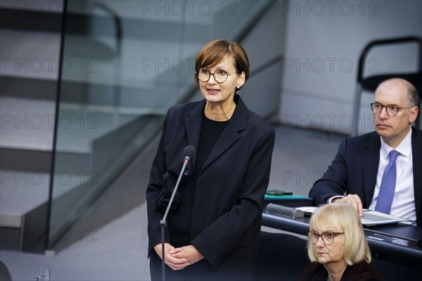 Bettina Stark-Watzinger (FDP), Federal Minister of Education and Research, during a government questioning in the plenary session of the Bundestag. Berlin, 21.02.2024