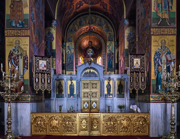 Interior view of the church, Metropolitan Church of St Gregorios Palamas, altar, mosaic, Thessaloniki, Macedonia, Greece, Europe
