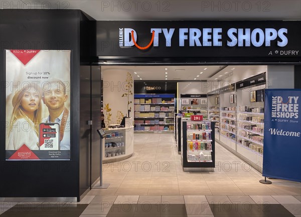 Interior view of duty-free shops, Makedonia Airport, Thessaloniki Airport, Macedonia, Greece, Europe